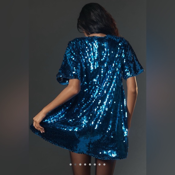 NWT Anthropologie Blue Sequin Shift Dress - Picture 1 of 7